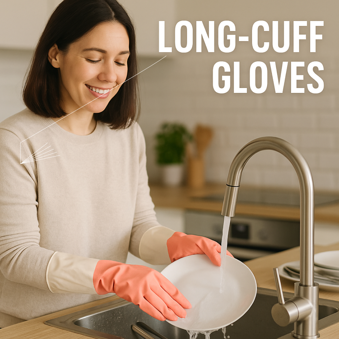 Medium Reusable Long-Cuff Household Cleaning Gloves - (1 Pair)