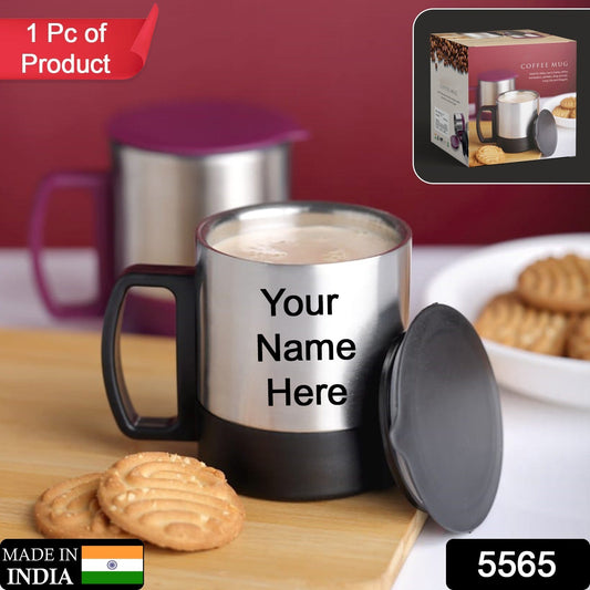 Customize Stainless Steel Coffee/Tea Cup, Stainless Steel Lid Cover Hot Coffee/Tea Mug Hot Insulated Double Wall Stainless Steel, Coffee and Milk Cup with Lid & Handle Easy To Carry - Coffee Cup (1 Pc)