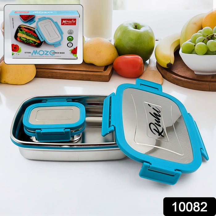 Customize Premium Stainless Steel Lunch Box for Kid, 2 Containers Lunch Box, Perfect Size Meal Lunch Box Set for Office, School and Travelling Tiffin Box (1000 ML+ 200 ML Approx)