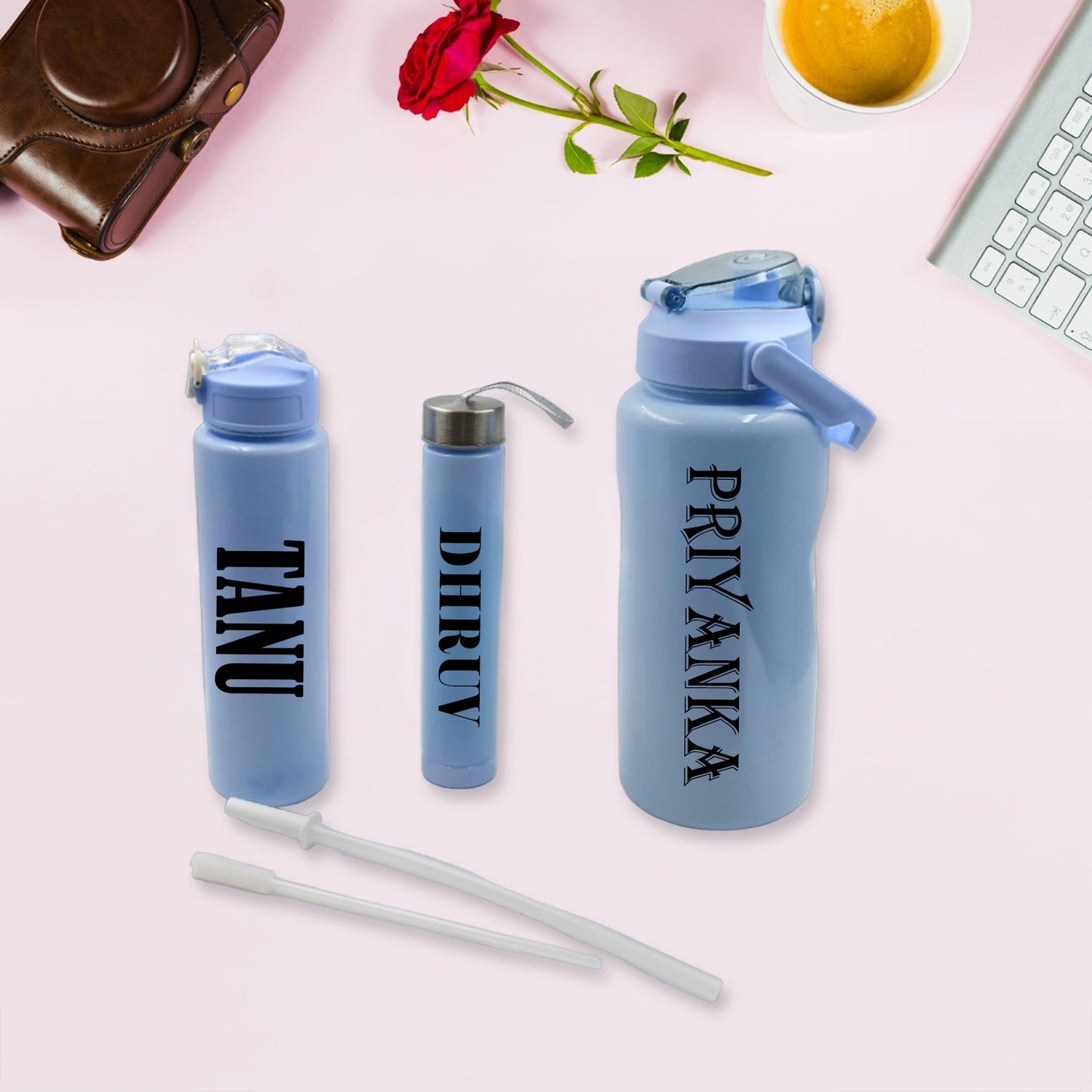 Customize Plastic Water Bottle 3pc Set,3 Different Size Bottle High Quality Water Bottle Plastic Water Bottle BPA-Free & Leak-Proof! Cartoon Printed Design for Kids' School, For Fridge, Office, Sports, School, Gym, Yoga (3 Pc Set)