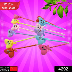 Cute Cartoon Shape & Heart Design Facy Writting Pen Attached Rattle | Ball Pen Smooth Writing For Wedding , Events & Multiuse Pen Best Pen l Use for Kids (12 Pcs Set Mix Design & Color)