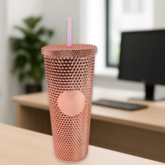 Customize Studded Cup Tumbler Straw Lid - Plastic Double Walled Cold Cup for iced Coffee