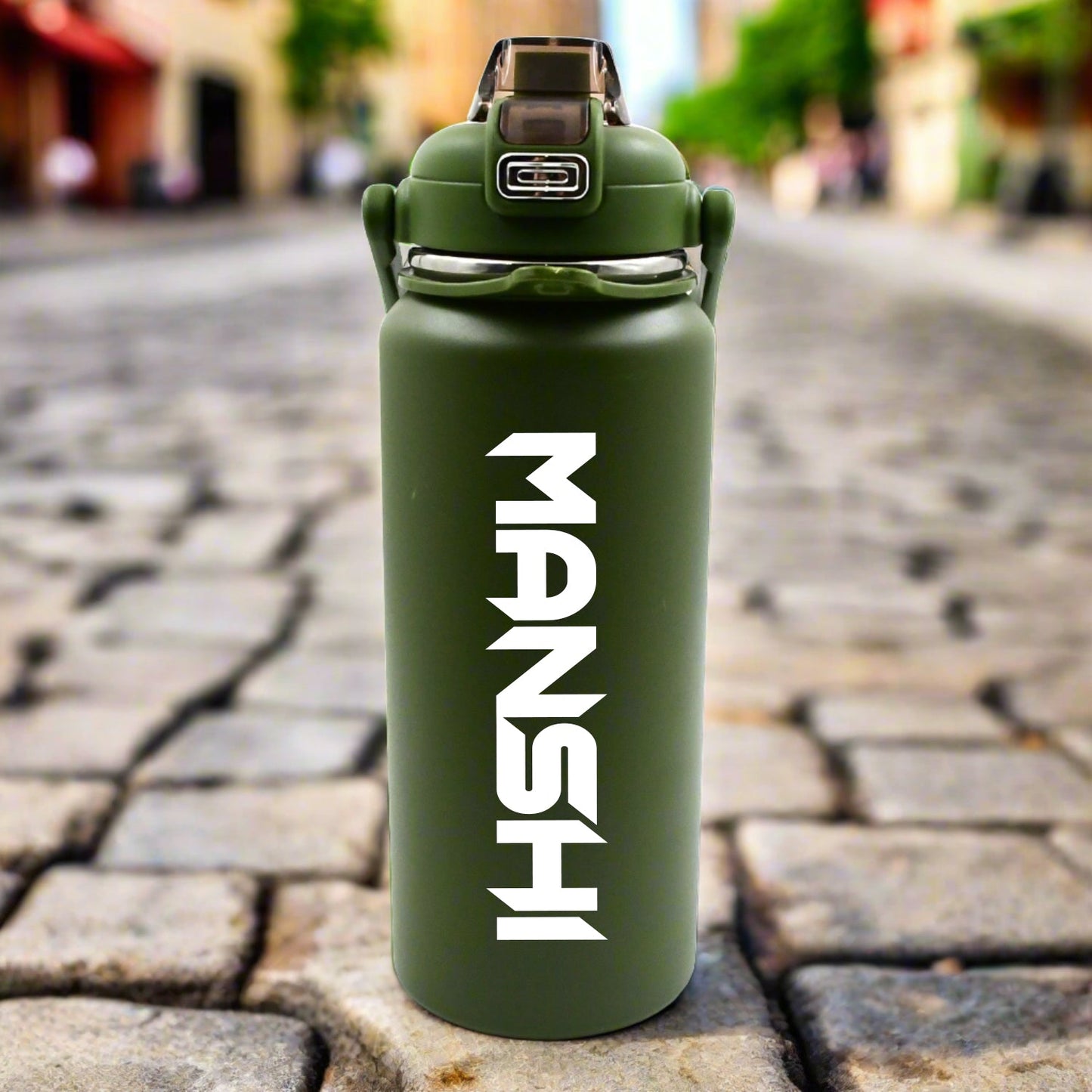 Customize Stainless Steel Water Bottle with Straw, Strap & Handle Vacuum Insulated Thermos Flask Double-Walled Coffee Thermos Flask Leak-proof Water Bottle for Sports, Fitness, Gym (1500ML)