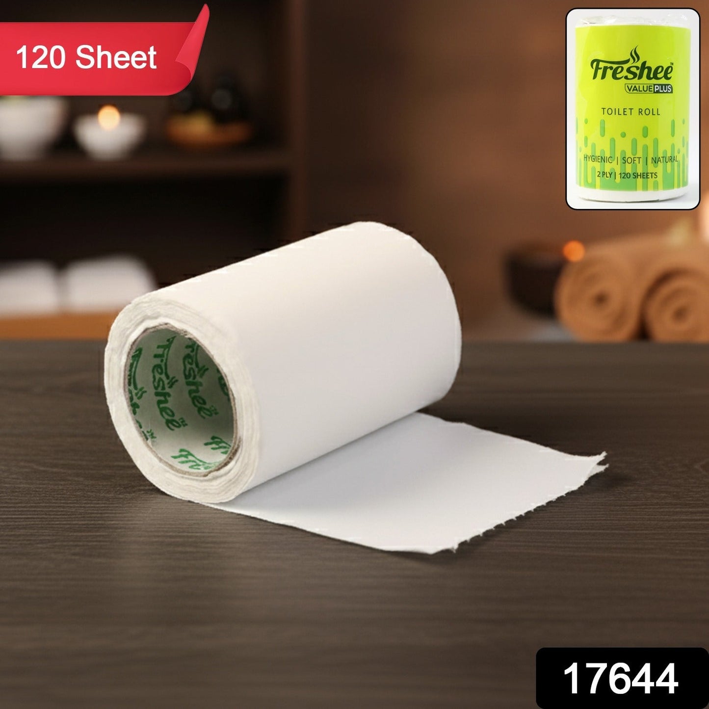 Freshee Ultra-Soft 2-Ply Toilet Roll — 120 Sheets Per Roll (10x10 Cm)