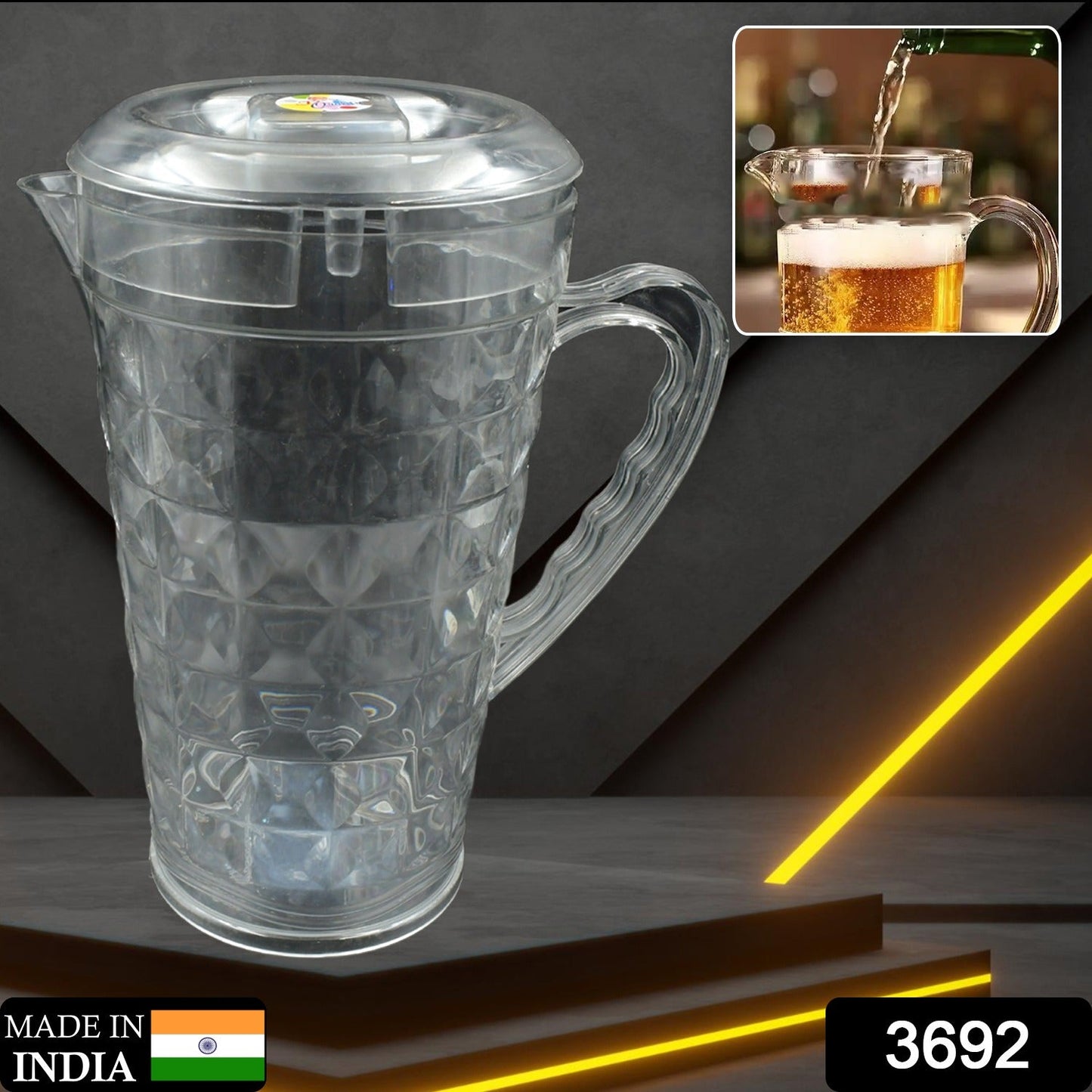 Mocktail Pet Jug Plastic Jug With lid, Drinking Beverage Jag, Transparent Tableware Reusable BPA Free, Plastic Water jug for Home use, Perfect for Home, Restaurants