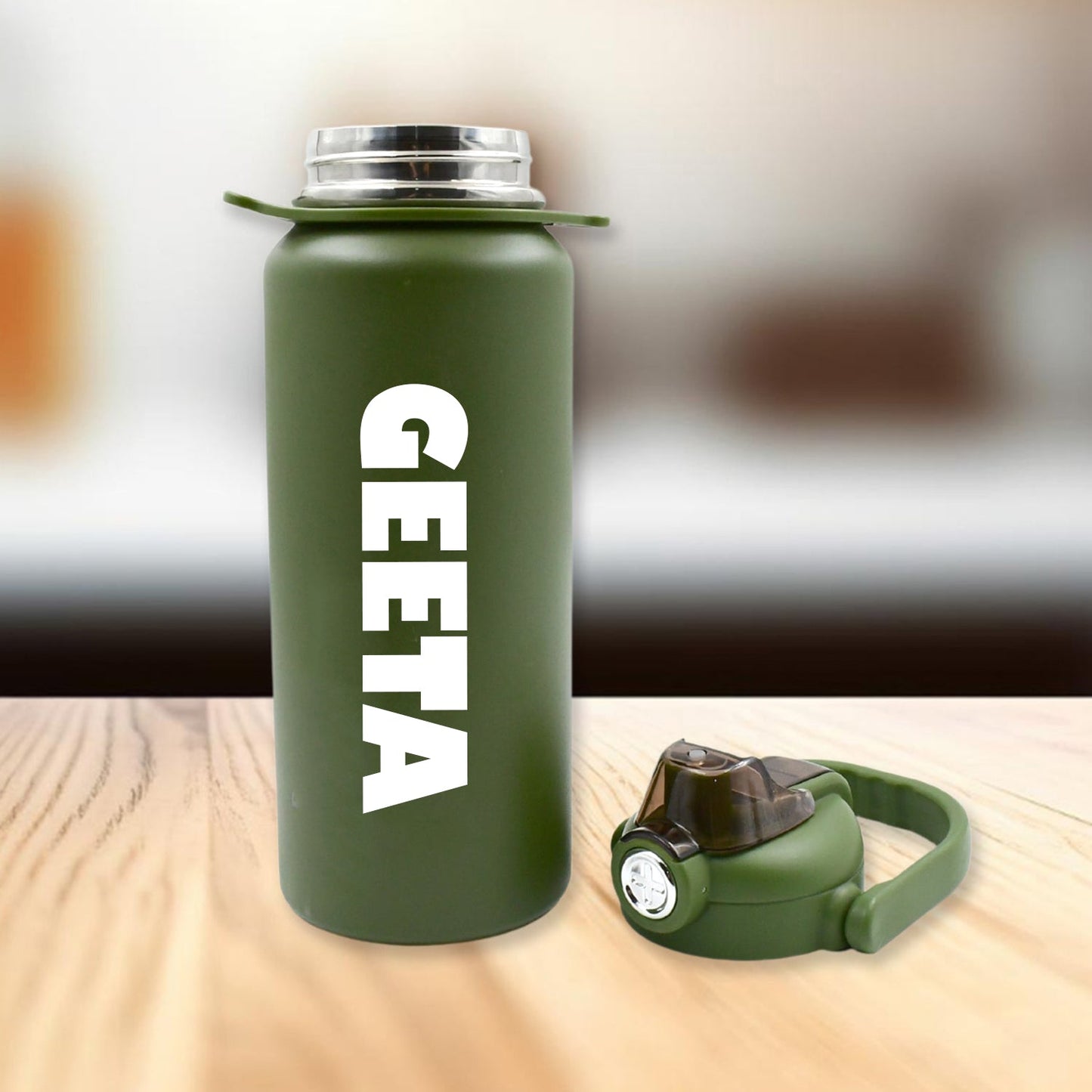 Customize Stainless Steel Water Bottle with Straw, Strap & Handle Vacuum Insulated Thermos Flask Double-Walled Coffee Thermos Flask Leak-proof Water Bottle for Sports, Fitness, Gym (1500ML)