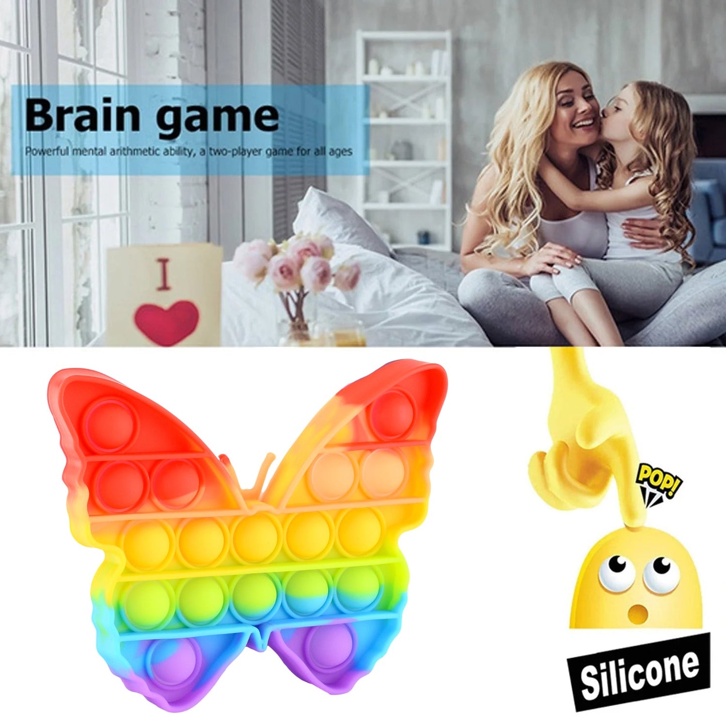 Fidget Toy Push Bubble Fidget Sensory Toy for Kids and Adults Fidget per Stress Reliever Sensory Fidget pers (Butterfly & Car Shape / 1 Pc)