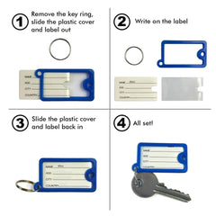 Plastic keychain set with 10 numbered key tags, includes ring tags and backpack keychain.