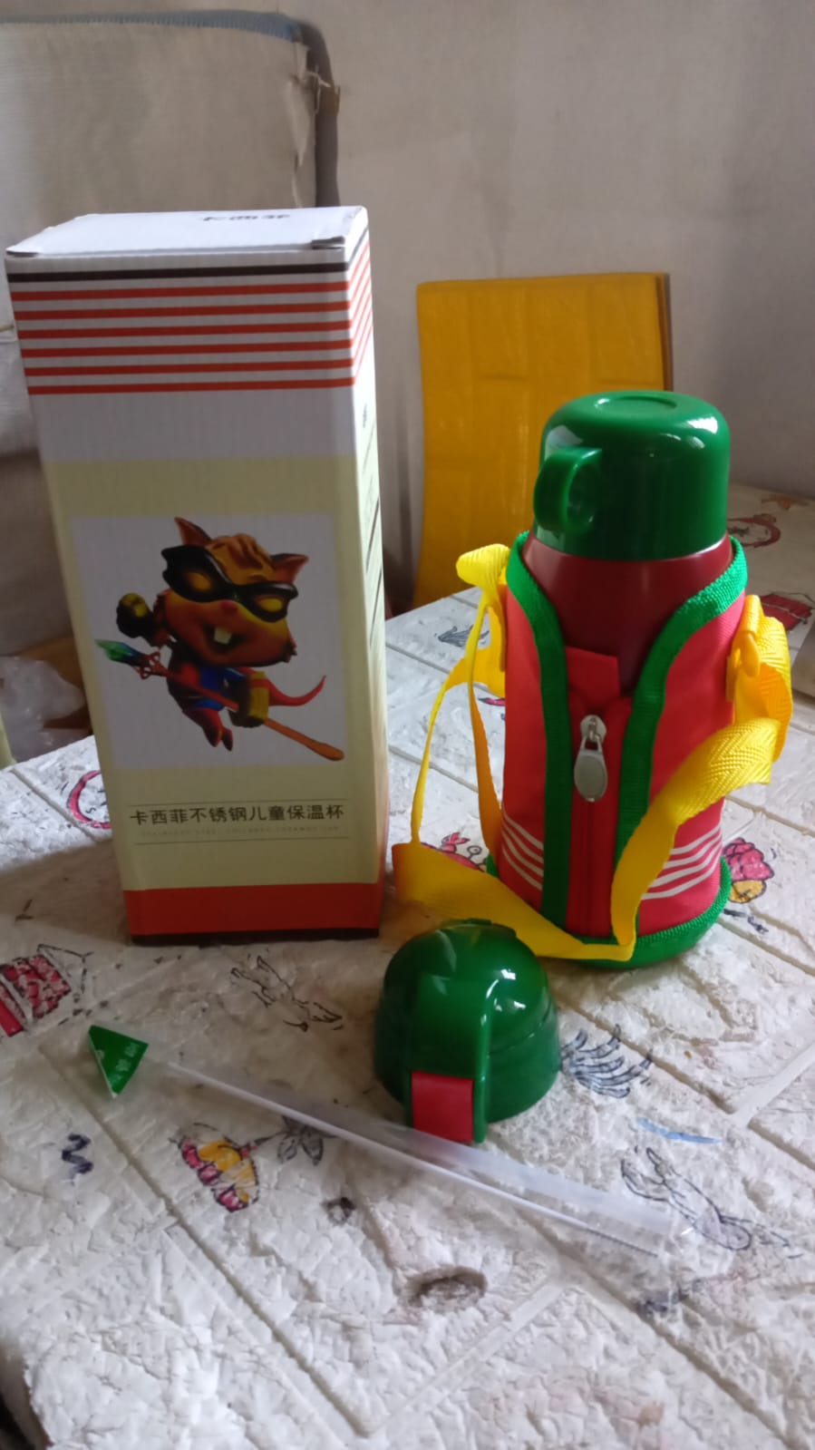 Customize Premium Stainless Steel Insulated Sipper Bottle Print Water FlaskCartoon Vacuum Hot Cold For Kids / Travelling Water Bottle for Kids with up Straw, Double Wall Thermos with Straw & Bottle Zippe Cover For office/Gym/School (550 ML)