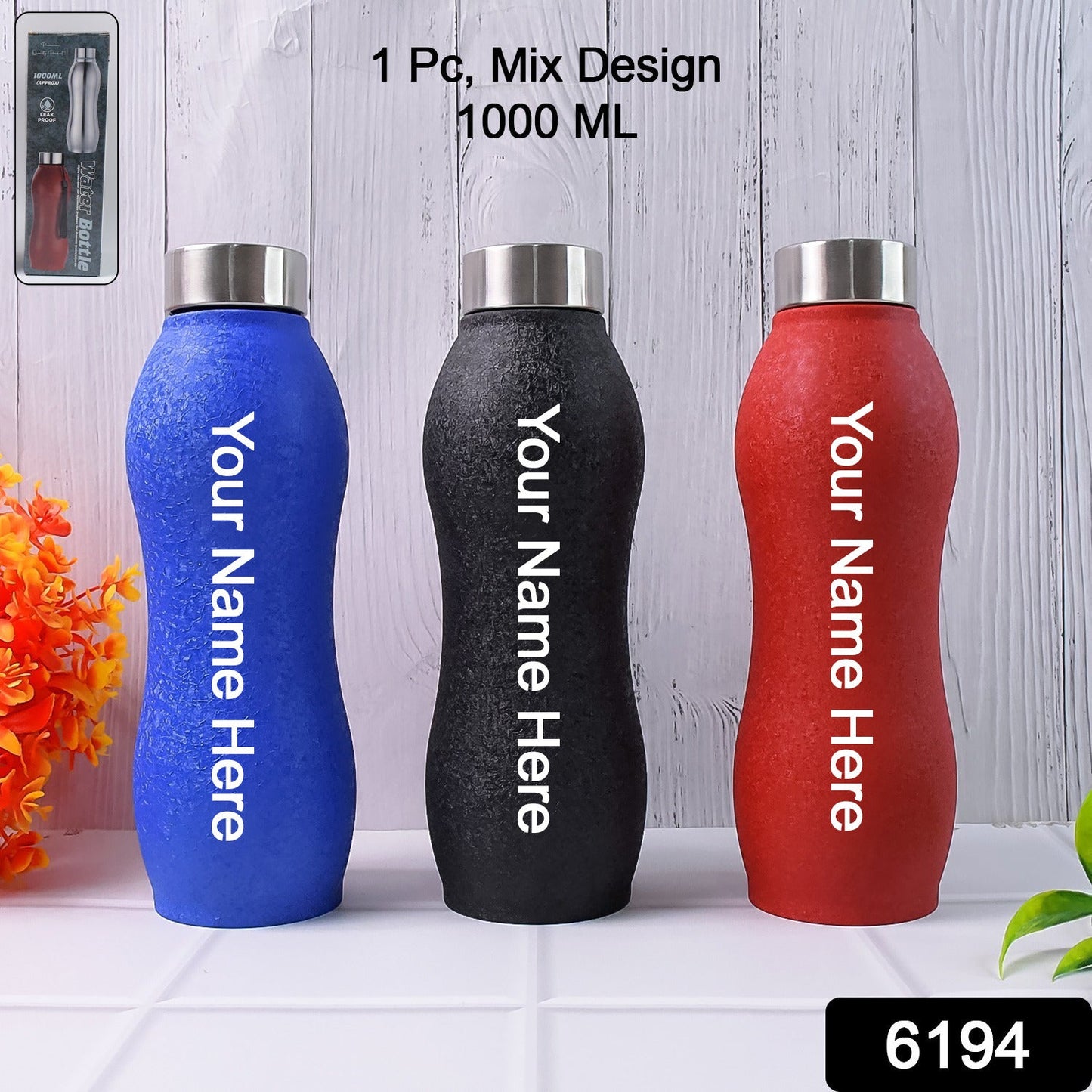 Customized / Personalized Stainless Steel Water Bottle (1000ML / Mix Colour / 1 Pc / Crocodile)