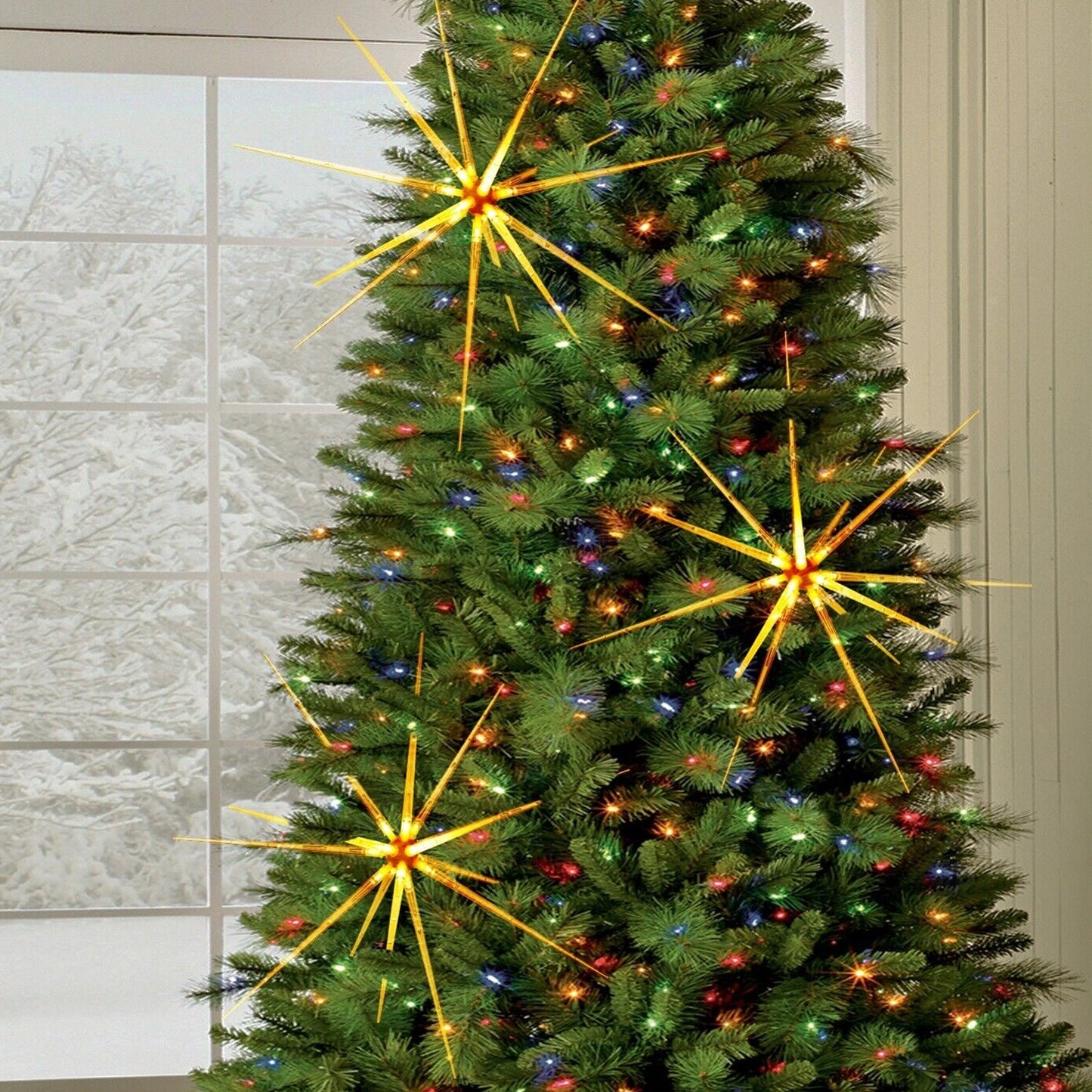 3D Gold Star Hanging Decoration Star, Acrylic Look Hanging Luminous Star for Windows, Home, Garden Festive Embellishments for Holiday Parties Weddings Birthday Home Decoration (Medium)