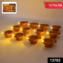 Flower Water Sensor Diyas for Diwali Decoration, Diwali (12 Pcs Set)