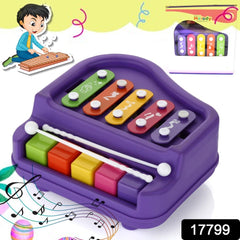 2 in 1 Baby Piano Xylophone Toy for Toddlers, 5 Multicolored Key Keyboard Xylophone Piano, Preschool Educational Musical Learning Instruments Toy for Baby Kids Girls Boys 3+ Years (1 Pc)