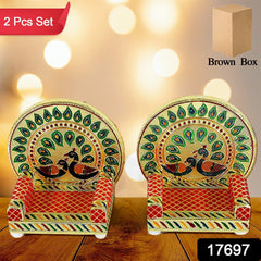 Meenakari Work Laddu Gopal Singhasan / Sihasan for Pooja Mandir Wooden Krishna Ladoo Bal Gopal Sofa Asan, Home Decorative Premium Look Decorative Singhasan Suitable For Home, Office, Restaurant (2 Pc Set)