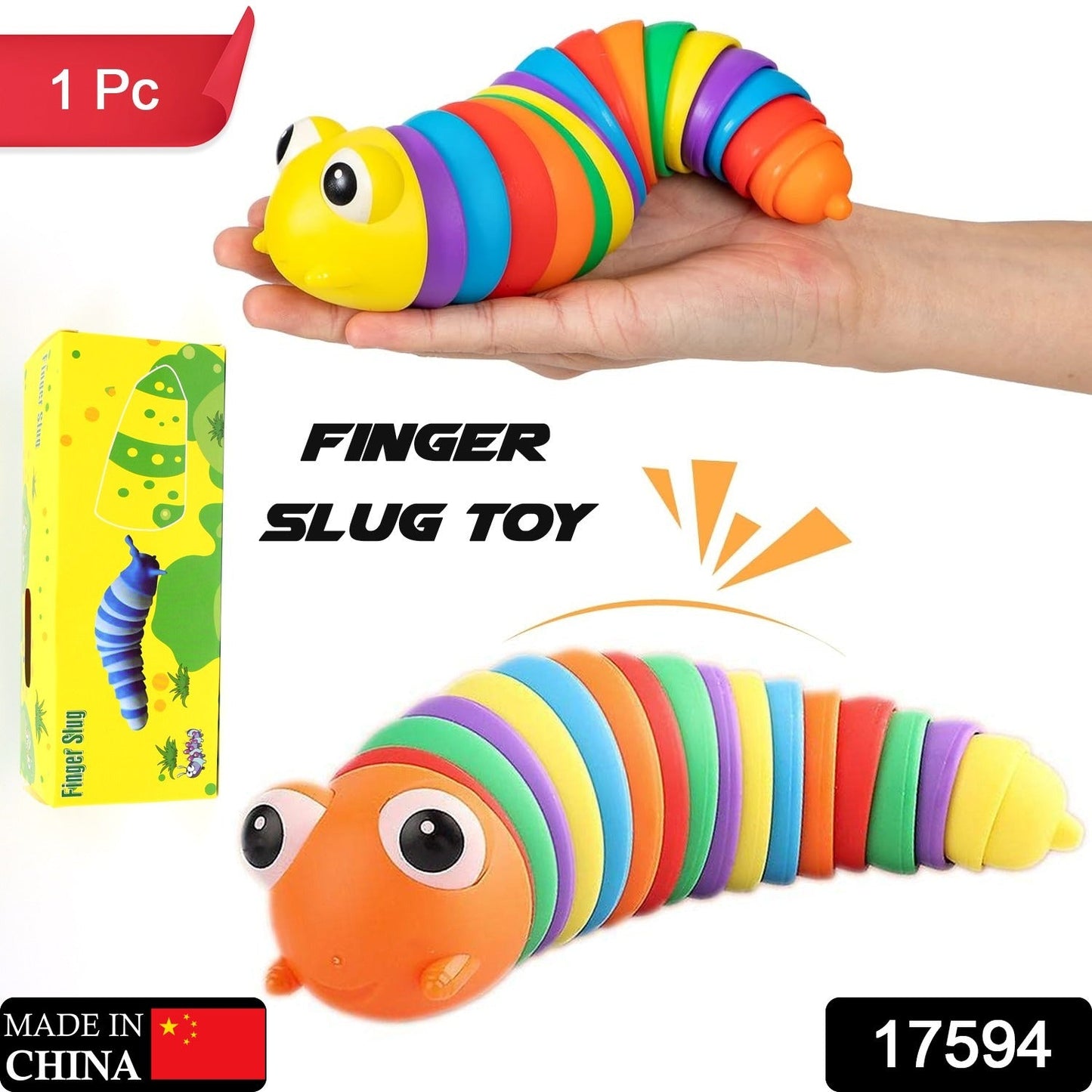 3D Rainbow Color Plastic Slug Fidget Toys, Stress Relieving Toy, Sensory Slug Toy for Boys and Girls, Finger slug Toy, for Autistic, Caterpillar Fidget Toys Stress Relief Gifts for Toddlers Kids Adults (1 Pc)