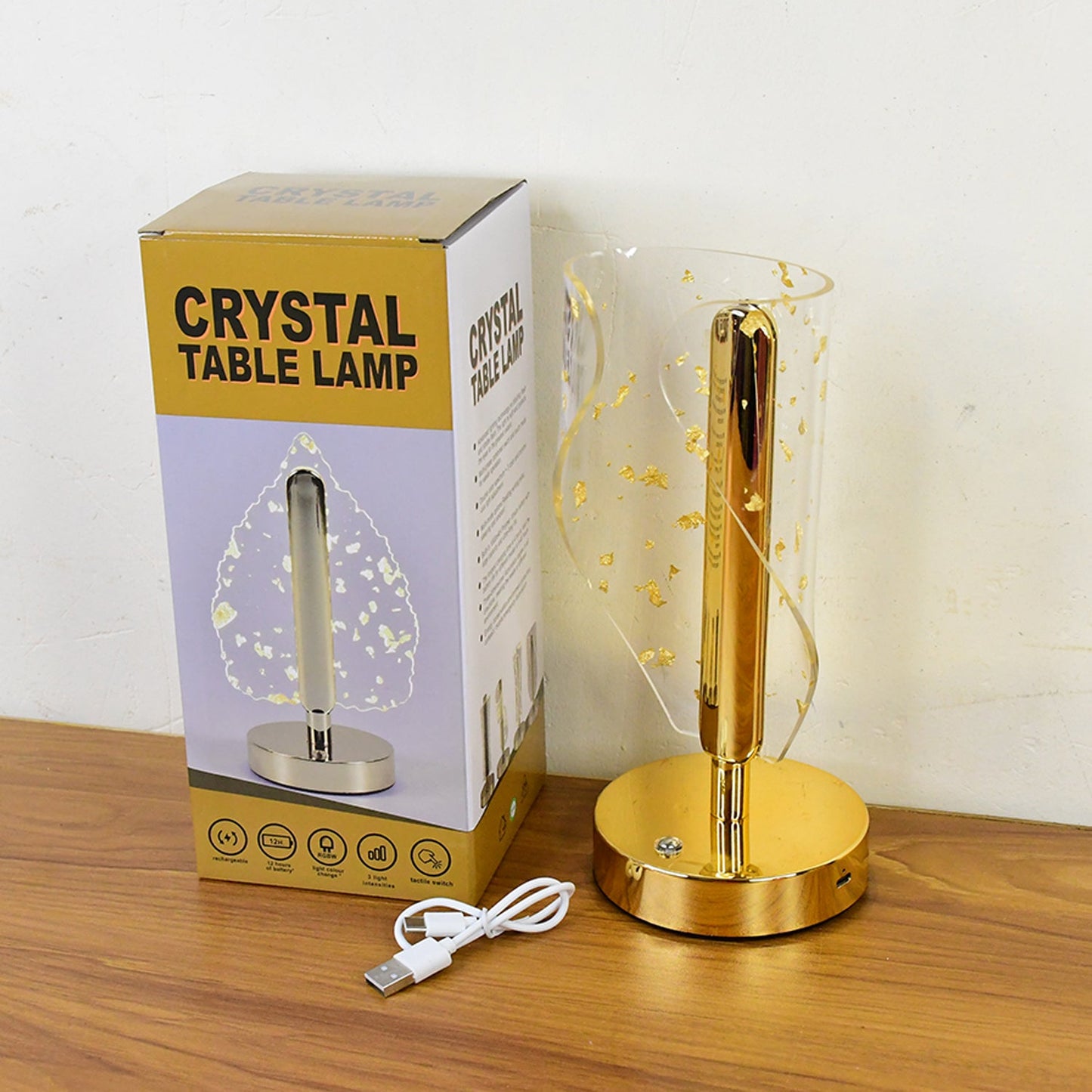 Luxury Golden Leaf Design Crystal Table Lamp (1 Pc)