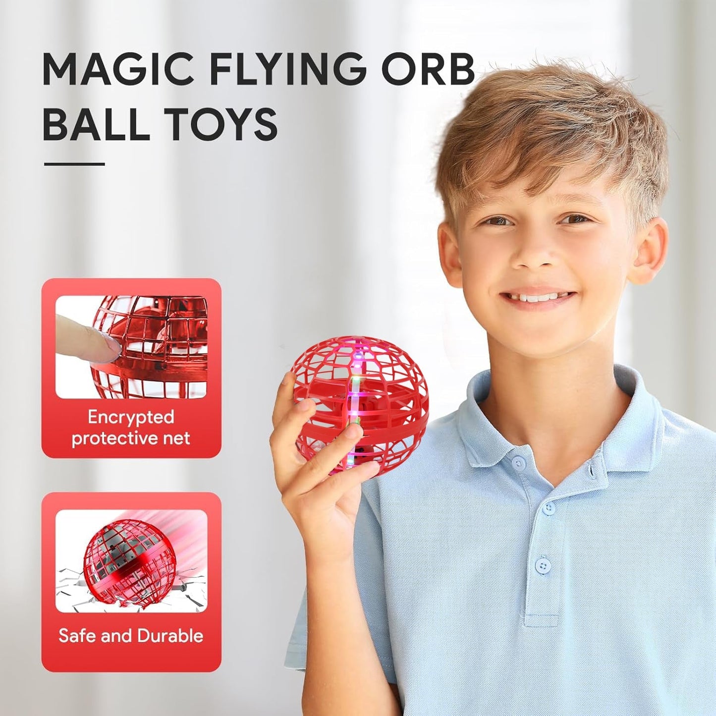 Flying Ball Toys, USB Rechargeable Built-in RGB Lights 360°Rotating Magic Controller