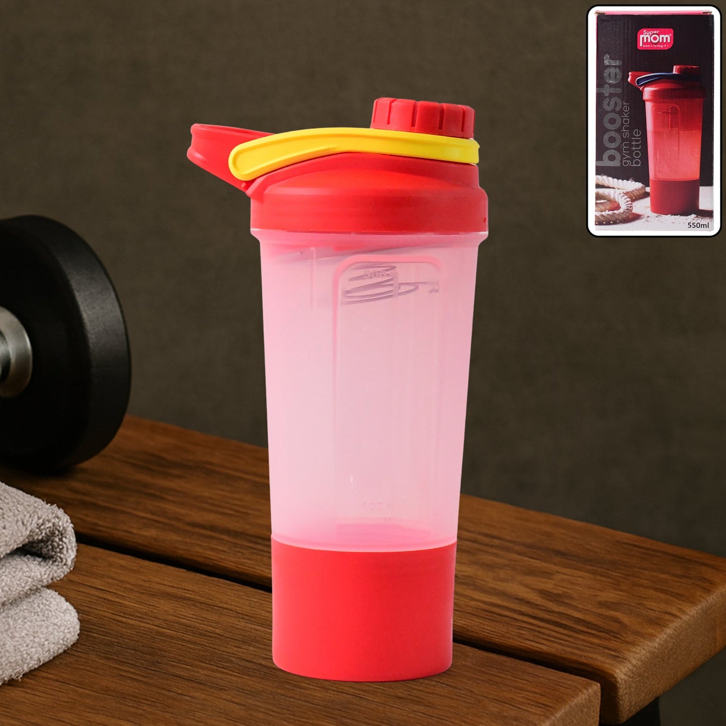 Supermom Plastic Premium Booster Gym Shaker Bottle with Mixing Ball