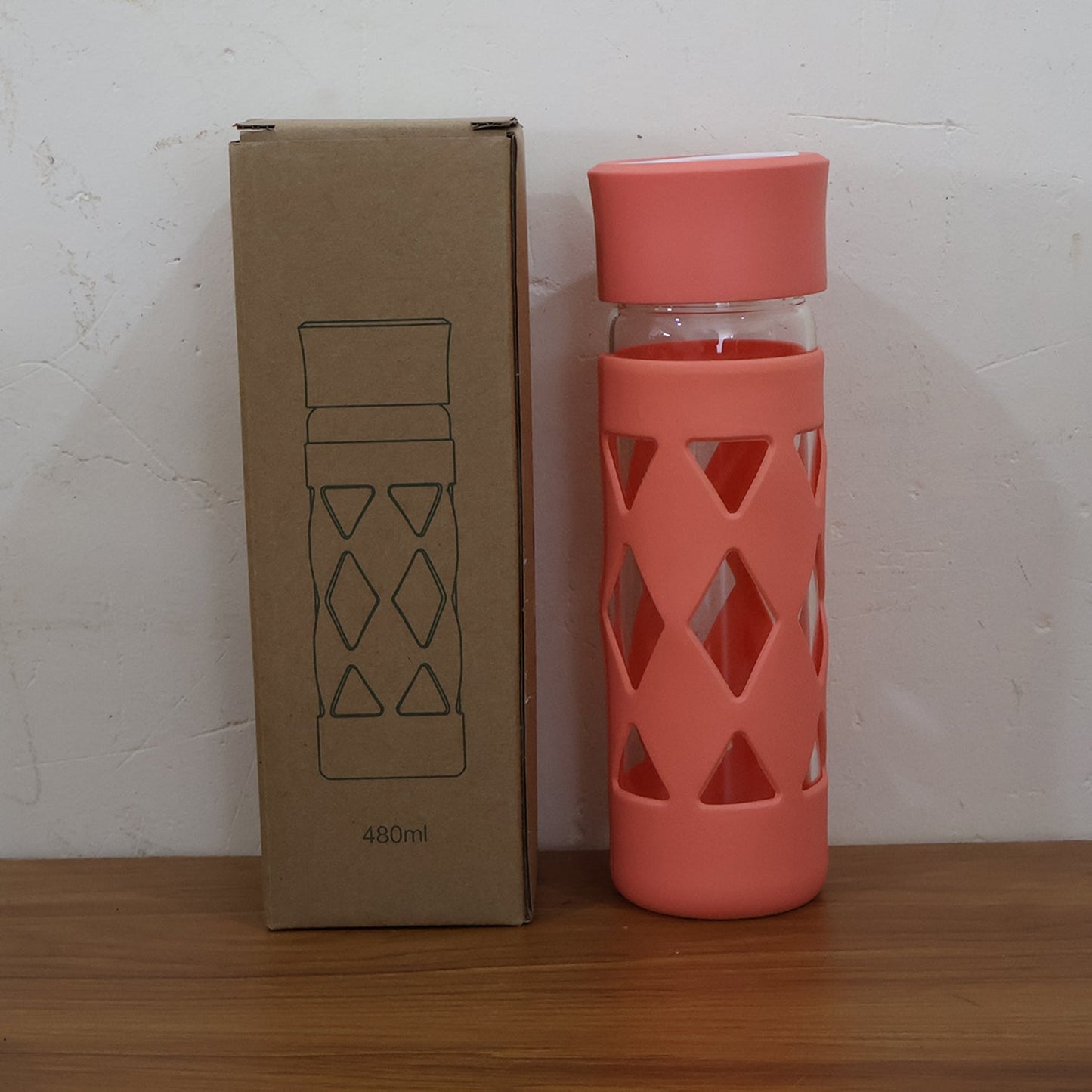 Glass Water Bottle with Protective Sleeve - (1 Pc / 480 ML)