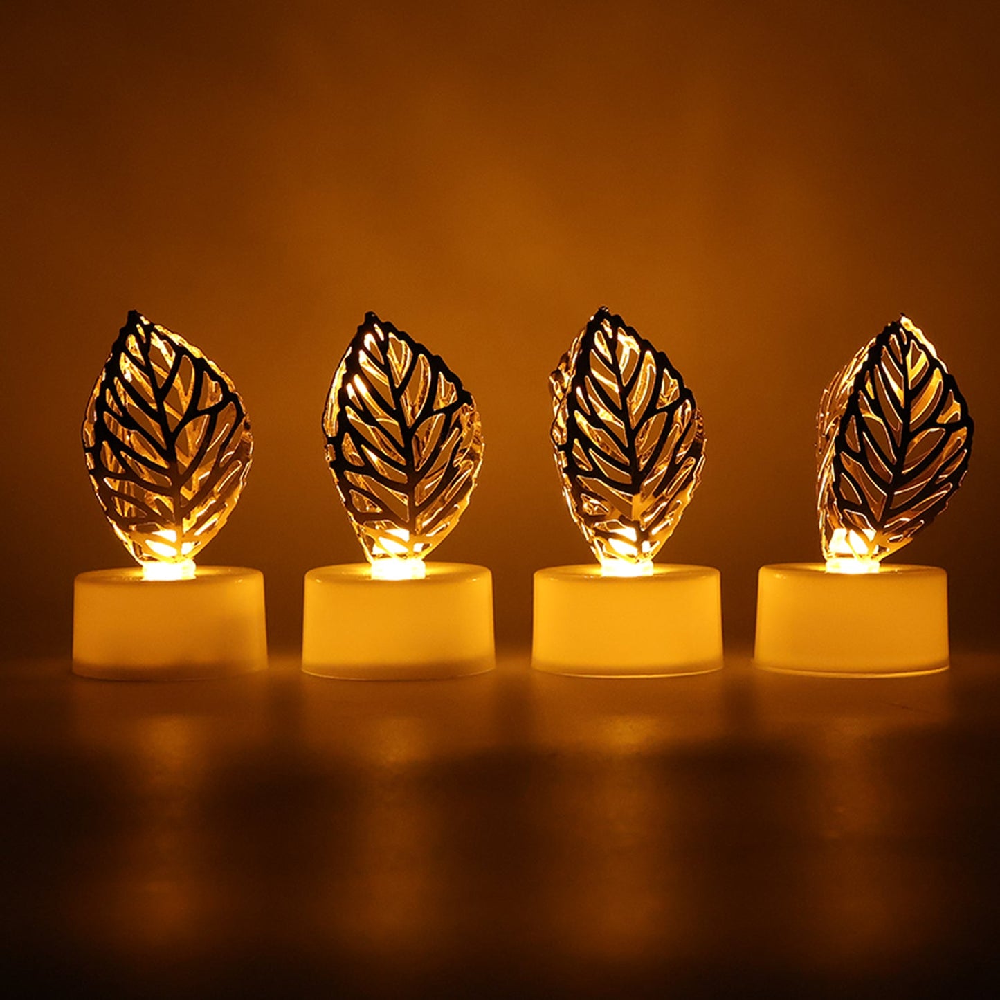 Decorative Golden Leaf Shaped Flameless LED Candles (4 Pc)