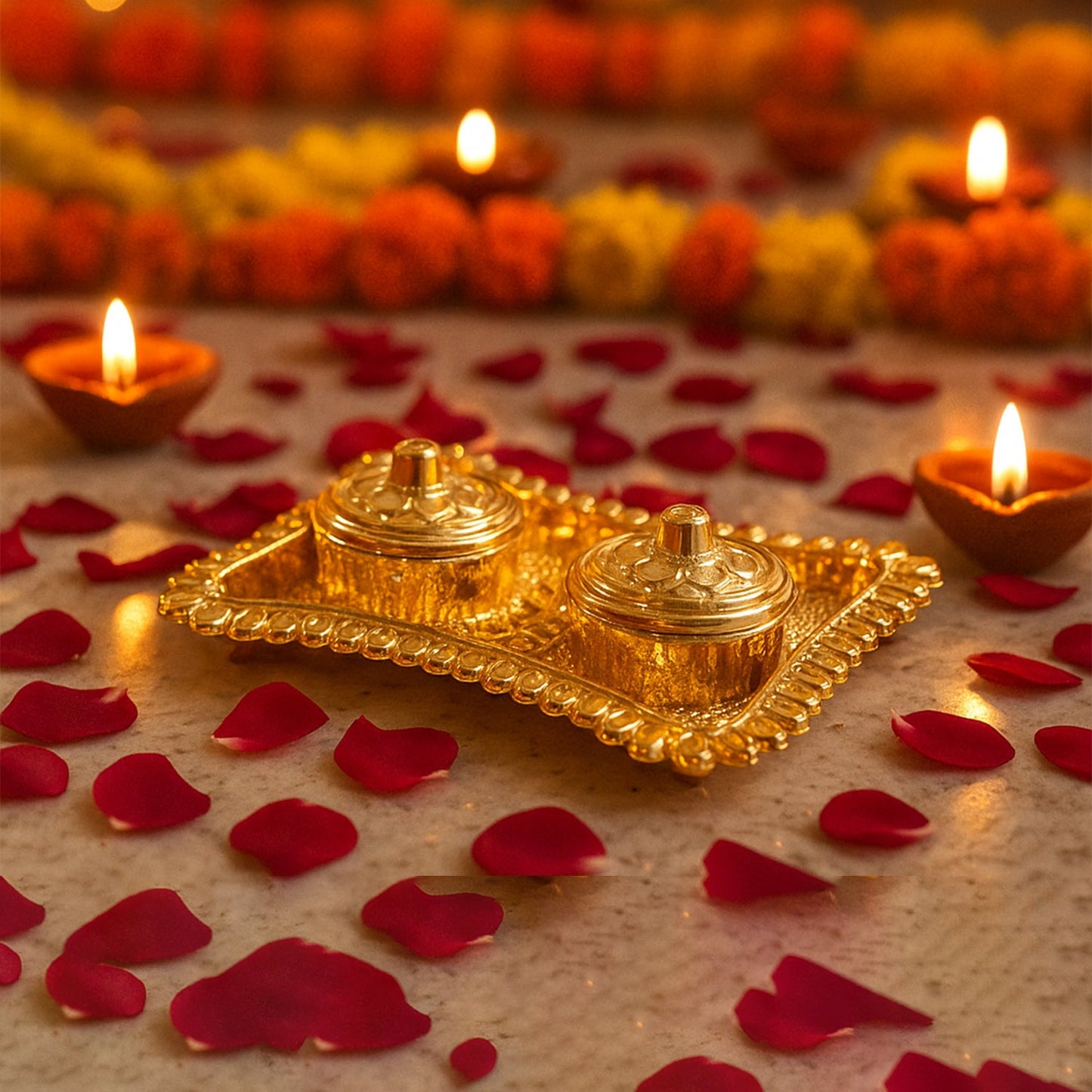 Ornate Rectangular Pooja Tilak Plate - (Mix Design / 1 Pc)