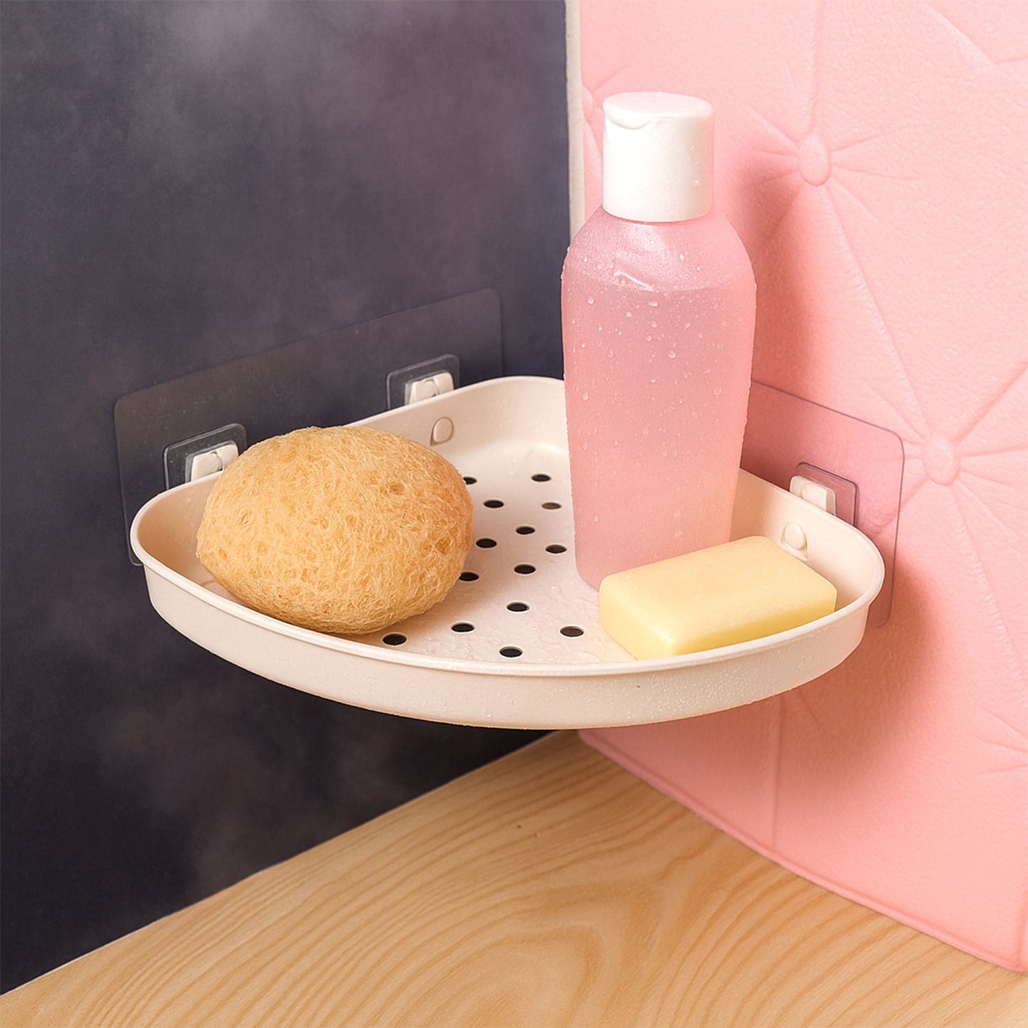 Self-Adhesive Corner Bathroom Shelf with Fast-Drain Holes (1 Pc)