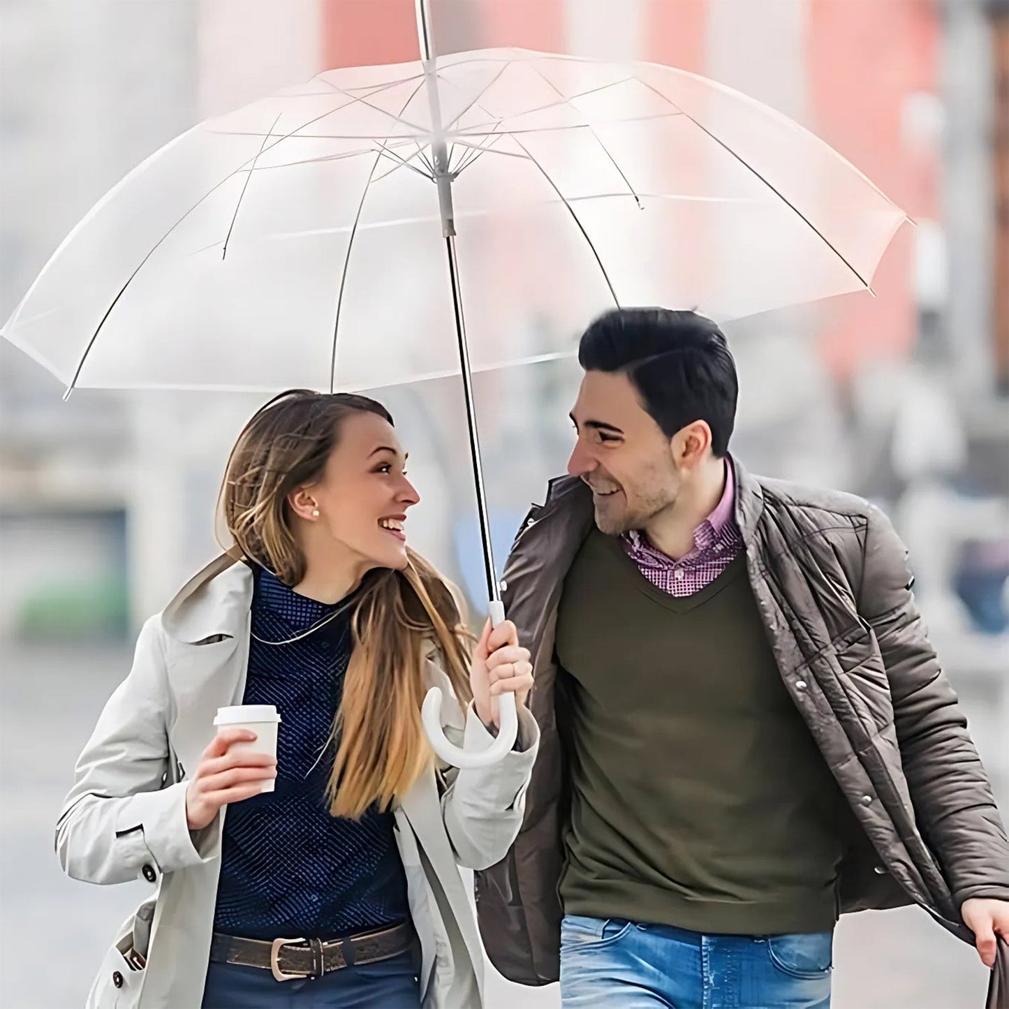 Premium Transparent Dome Umbrella with Curved Handle (1 Pc)