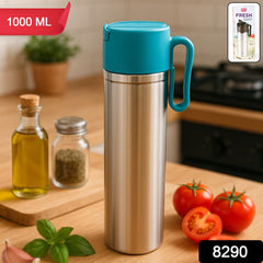 Stainless Steel Fresh Oil Pourer Bottle with Flip Lid and Handle Approx 1000ML (1 Pc)