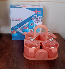 Multipurpose Silver Sparrow, Jar Dry fruit Set, for Home and Kitchen Airtight Dry Fruit Plastic Storage Container Tray Set With Lid & 4 Serving Jar Container for Sweets, Chips, Cookies | (4 Pc Set)