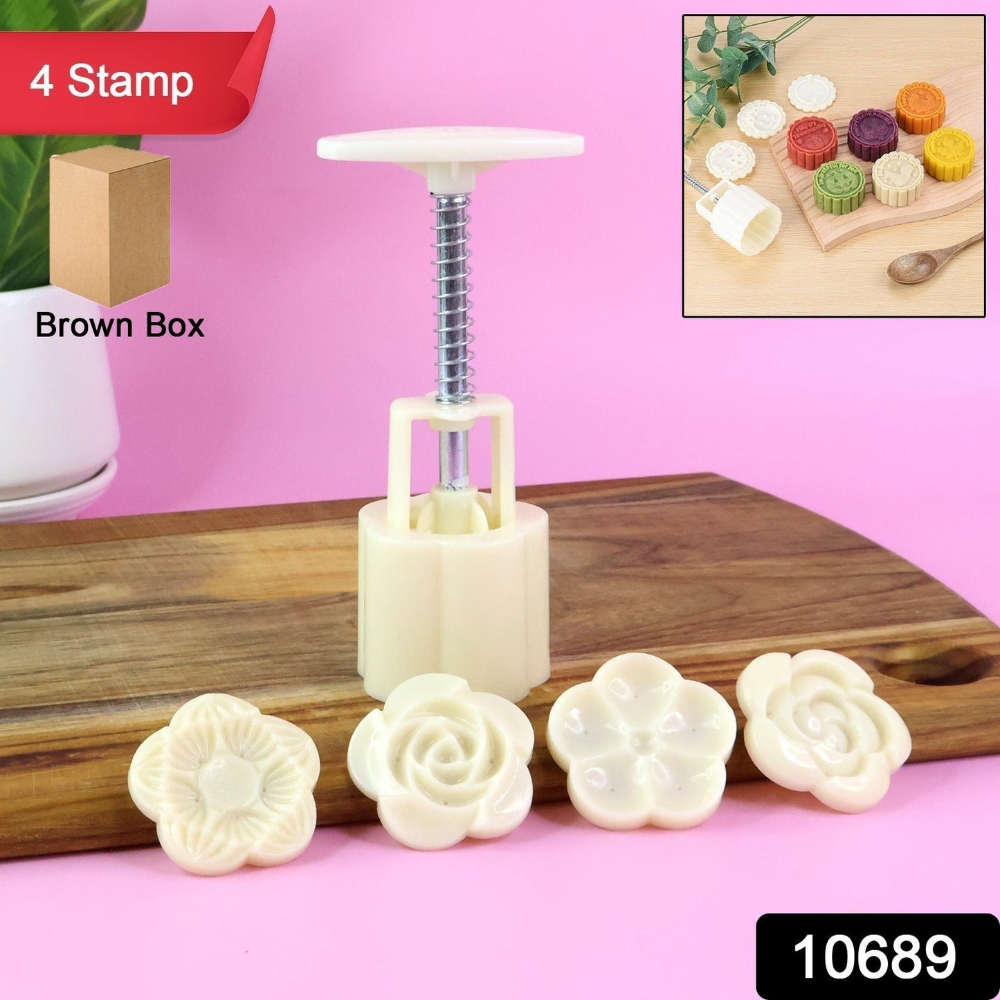 Mooncake Press Mold with 4 Stamps set