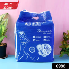 Beautiful Basics Blue Lady Extra Long Pads With Wides Wings Sanitary Pads – 330 mm, 40-Pack