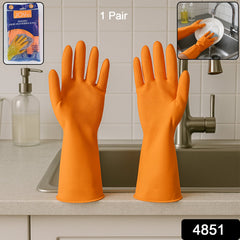 1 Pair Large Orange Gloves For Types Of Purposes Like Washing Utensils, Gardening And Cleaning Toilet Etc.