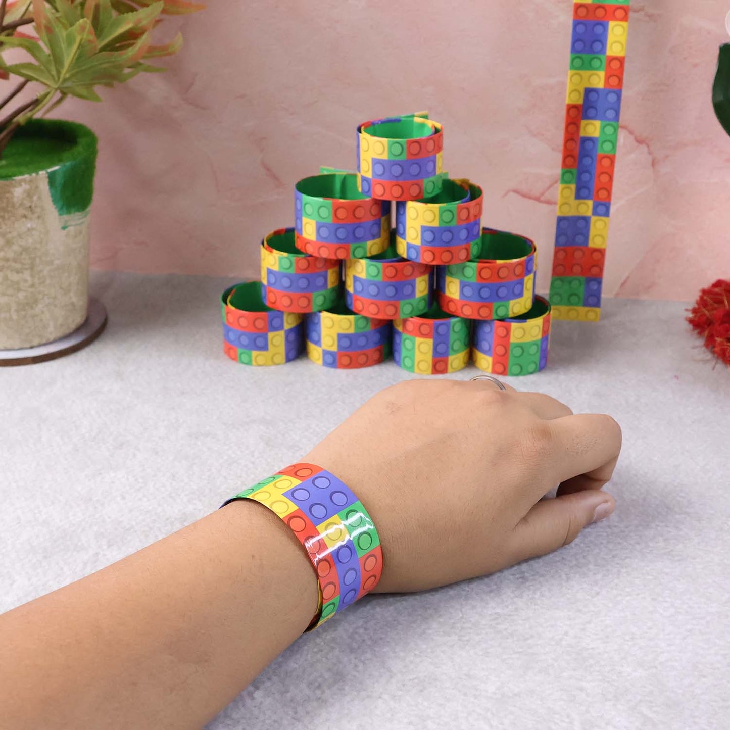 Colorful Snap Slap Bracelet Toy (12 Pc Set )