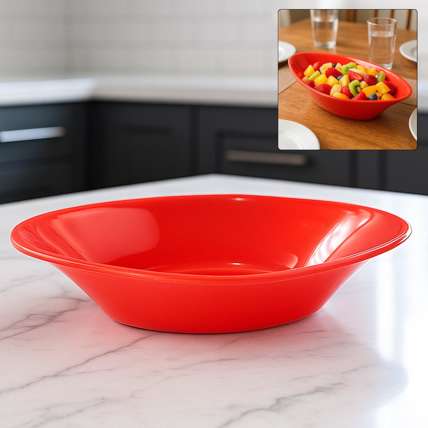 Plastic Marin Serving Bowl â€“ Elegant Oval Deep Bowl (1 Pc / Red)
