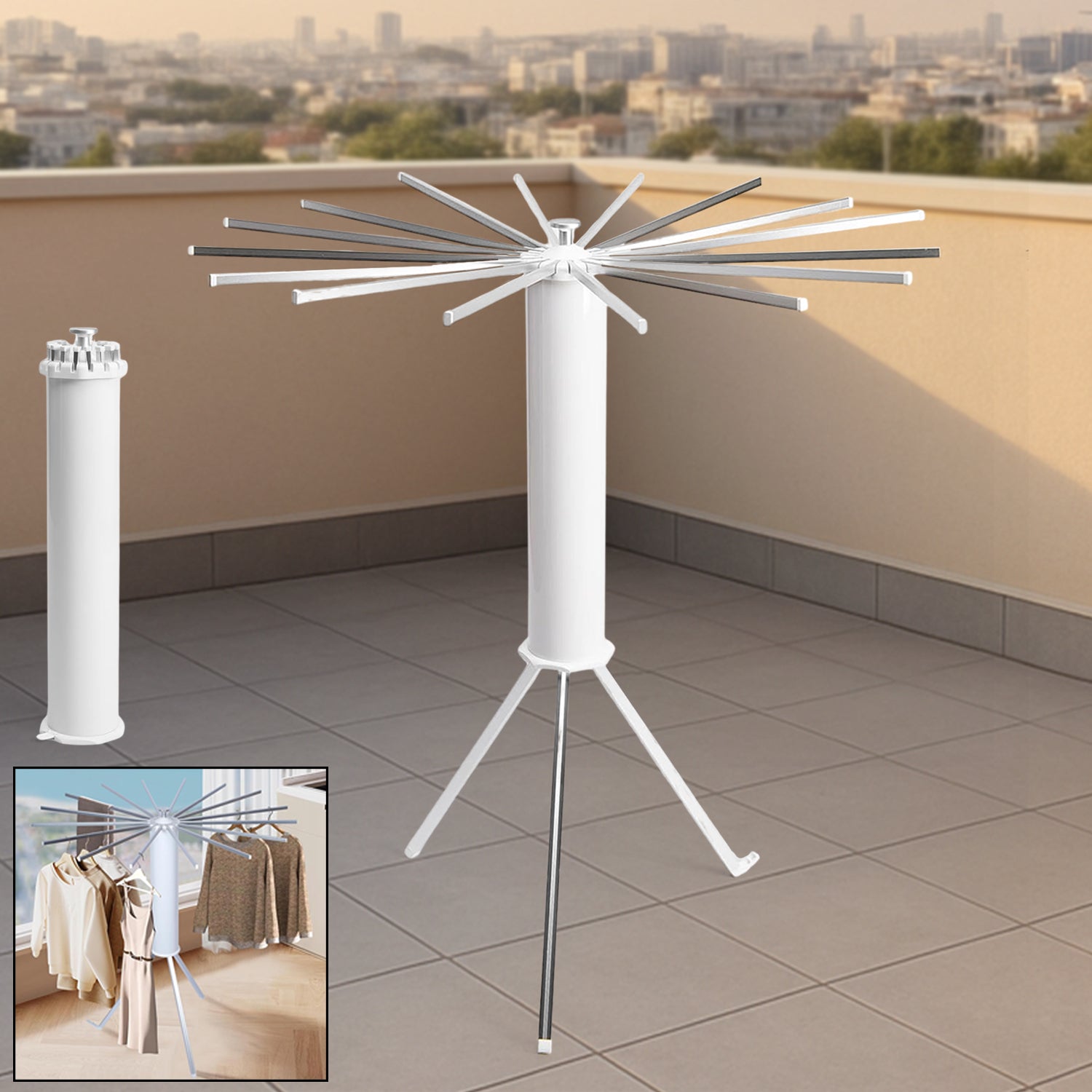 Foldable Rotary Clothes Drying Stand with 360Â° Arms