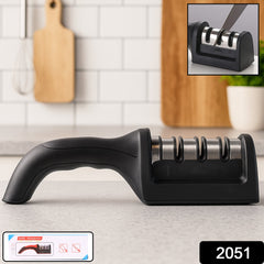 Manual Red & Black Knife Sharpener 3 Stage Sharpening Tool for Ceramic Knife and Steel Knives.