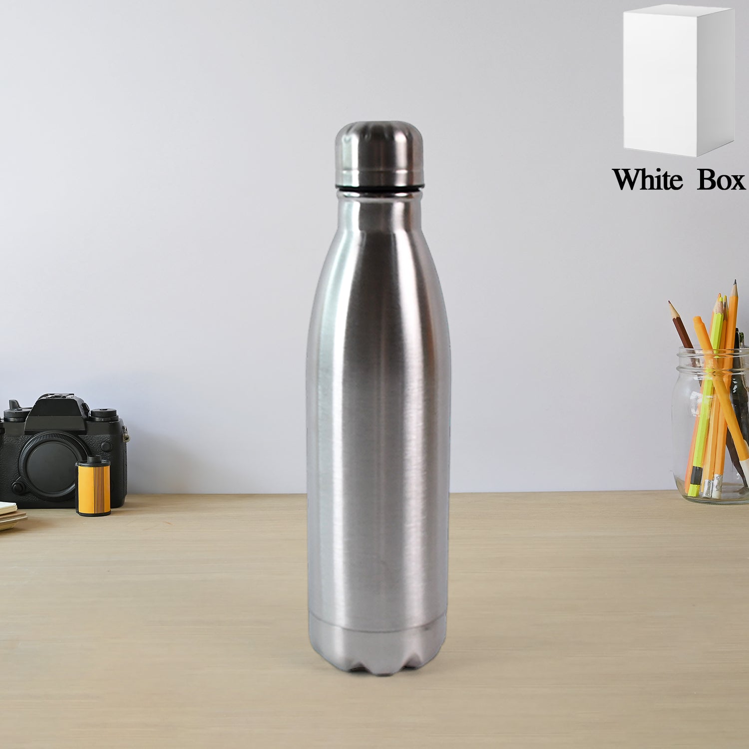 Customize Silver Stainless Steel Water Bottle Approx 500 ML (1 Pc)
