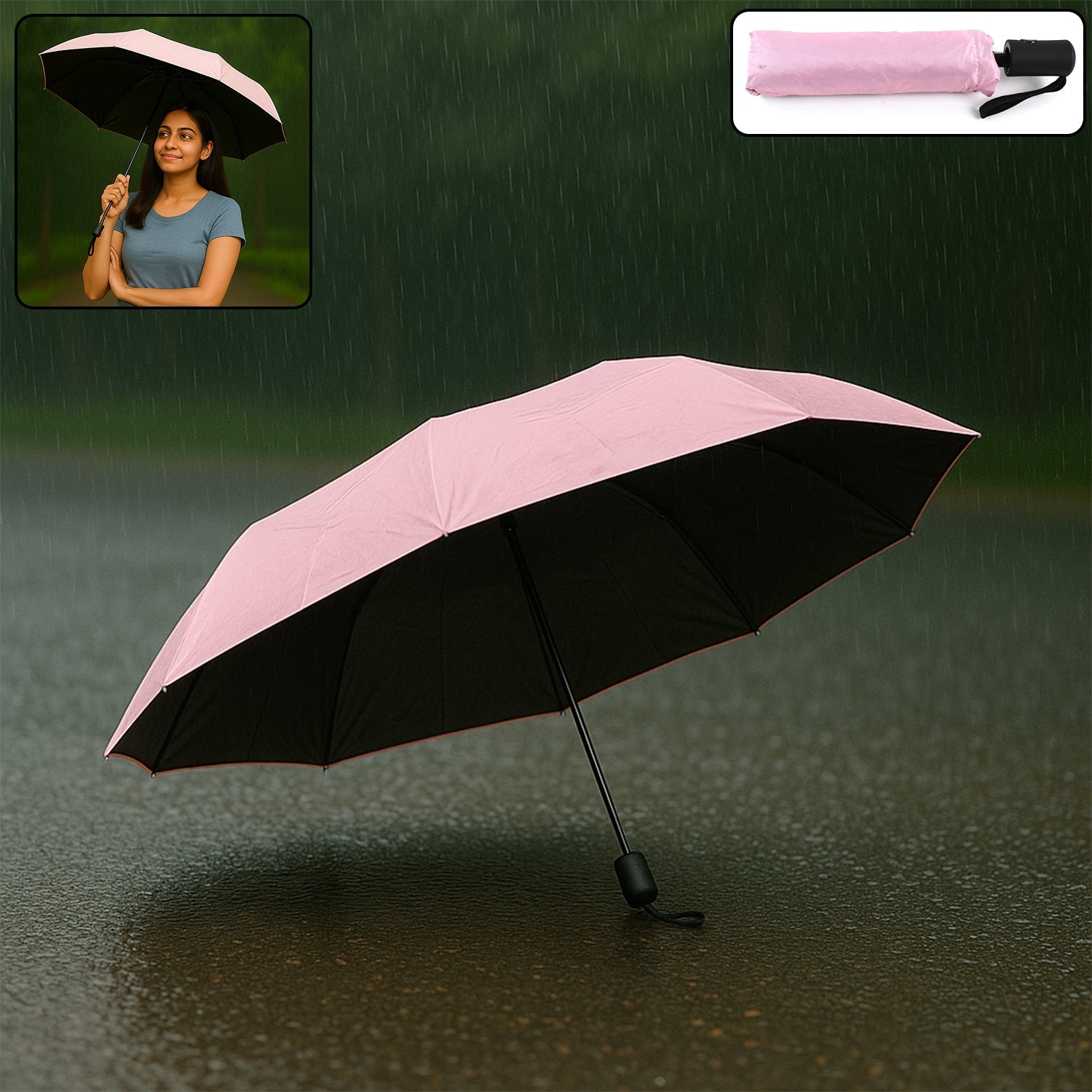 3-Fold Umbrella Summer Sun and Rain Protection Foldable Cute Umbrella || UV Protection Rain Sun Umbrella || Travel Accessories || Umbrella for Children, Girls, and Boys (1 Pc)