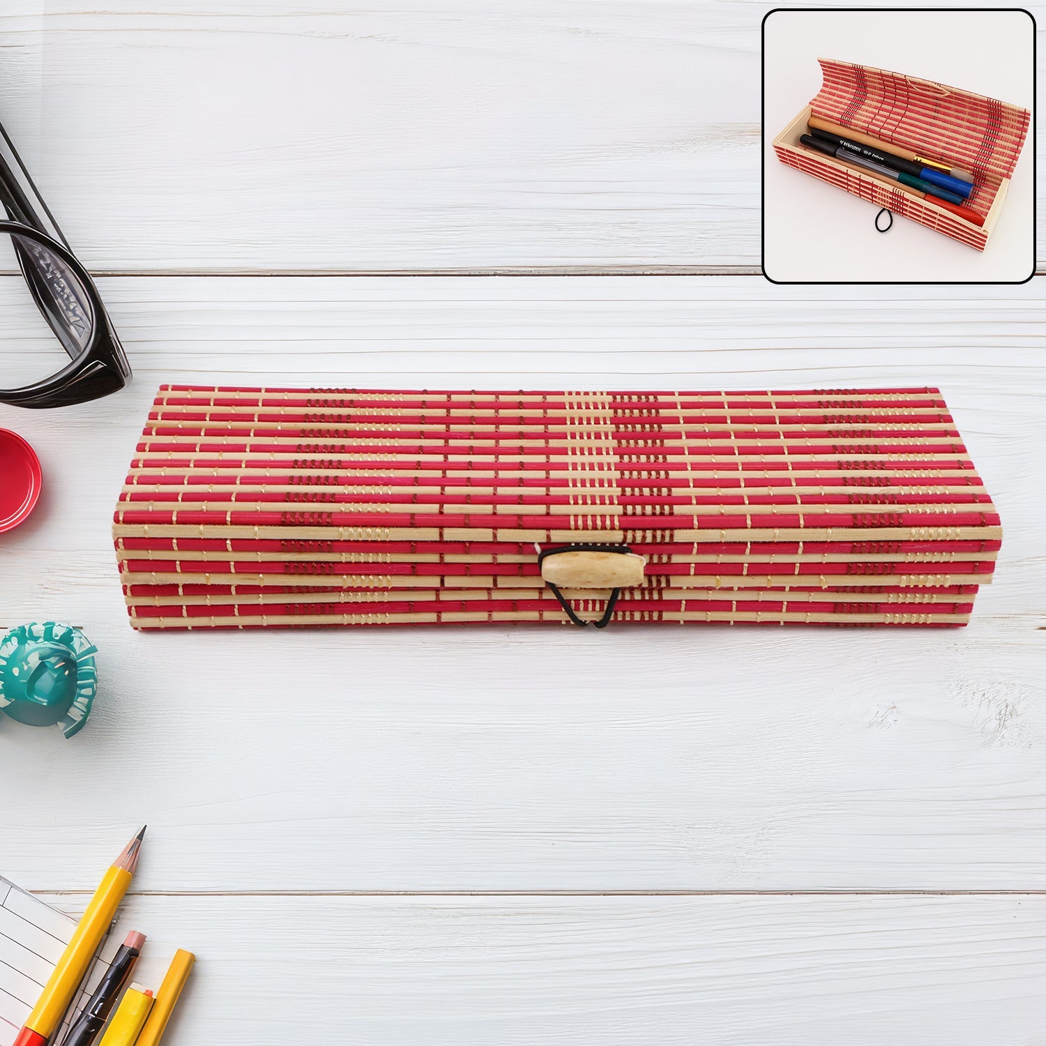 Decorative Bamboo Mat Organizer Box