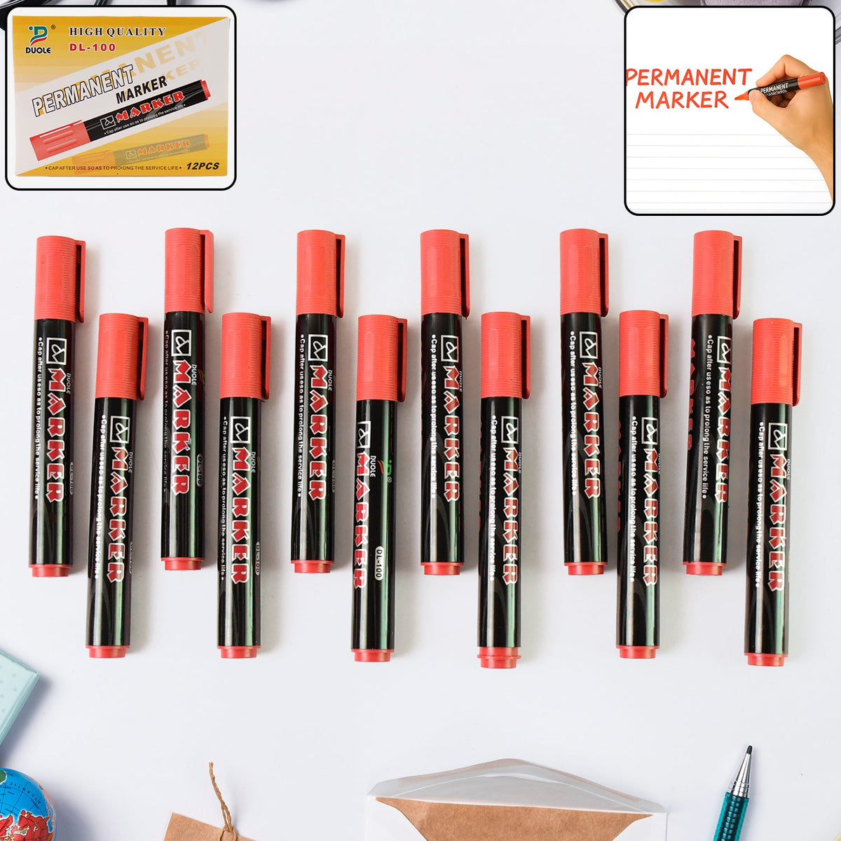 Premium Permanent Red Marker Pen Set