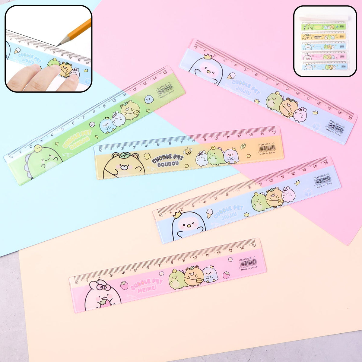Cute cartoon plastic ruler set for kidsâ€™ school use