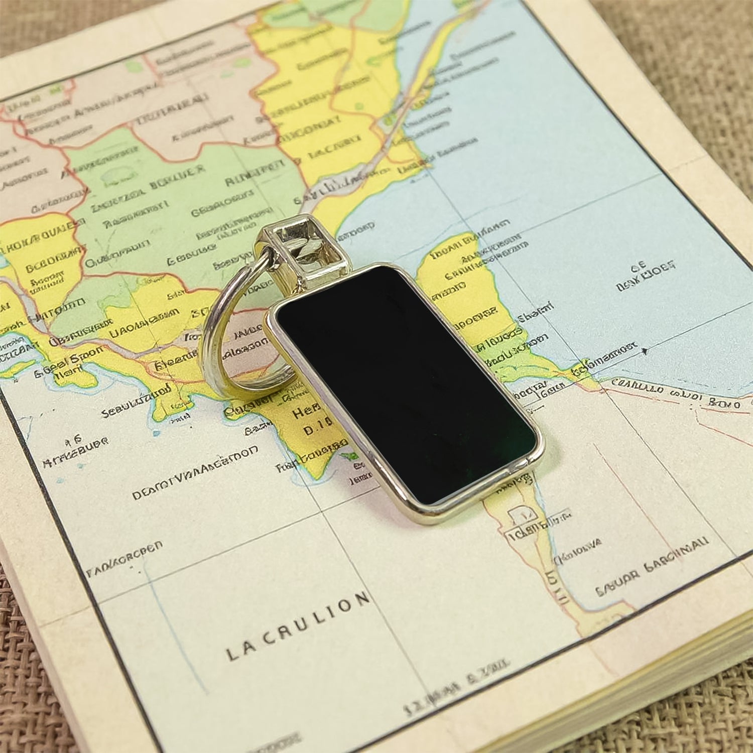 Premium Rectangular Black & Silver Metal Keychain (1 Pc)