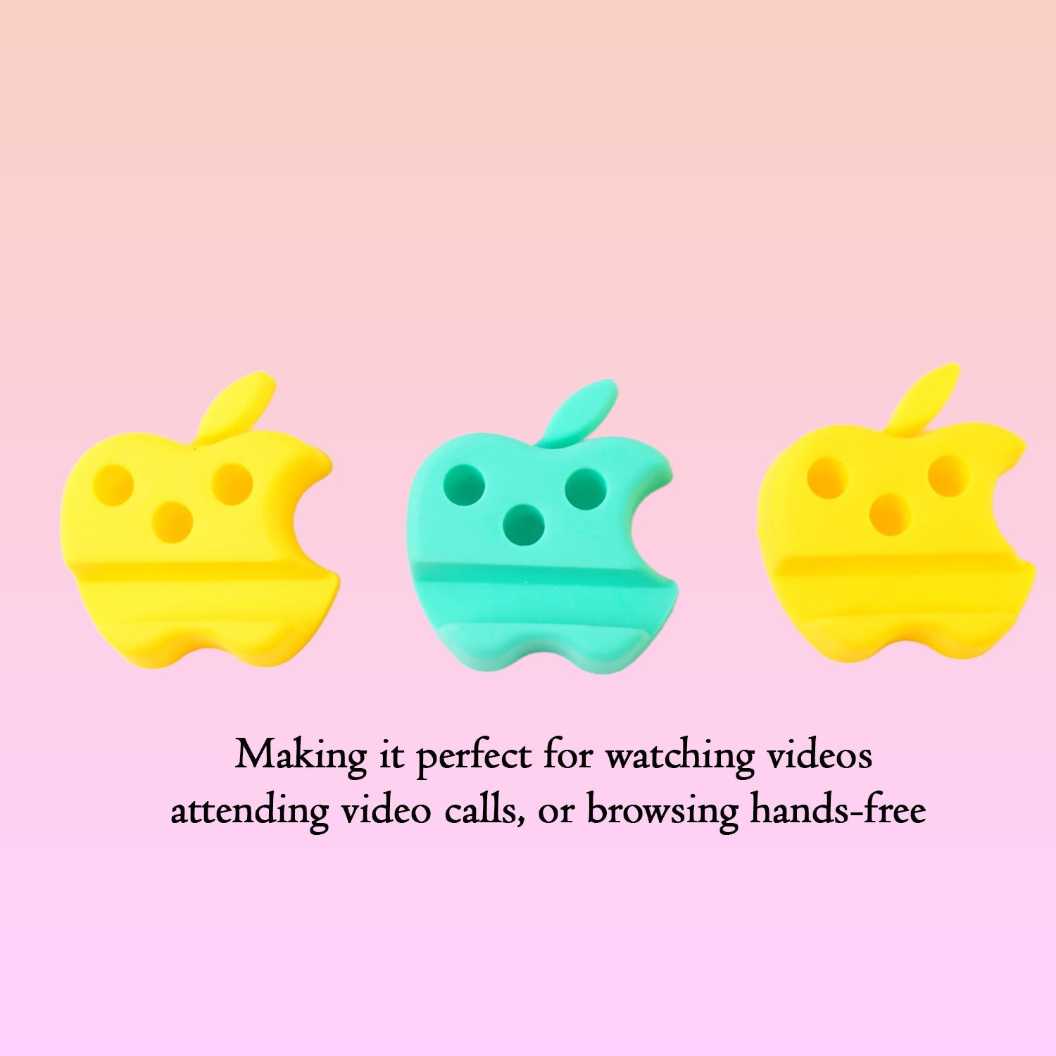 Multi-Functional Apple-Shaped Plastic Mobile Stand with Pen Holder (3 Pc / Mix Color)