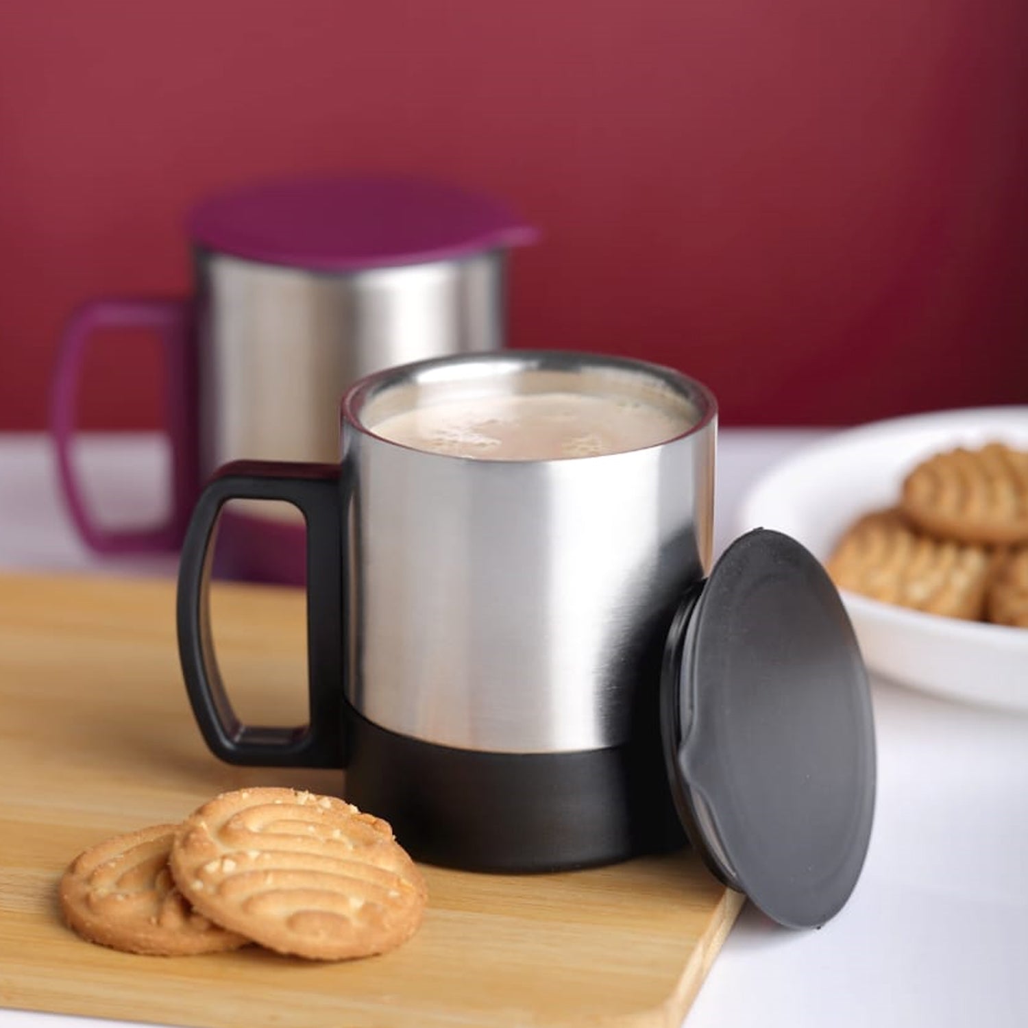 Customize Stainless Steel Coffee/Tea Cup, Stainless Steel Lid Cover Hot Coffee/Tea Mug Hot Insulated Double Wall Stainless Steel, Coffee and Milk Cup with Lid & Handle Easy To Carry - Coffee Cup (1 Pc)