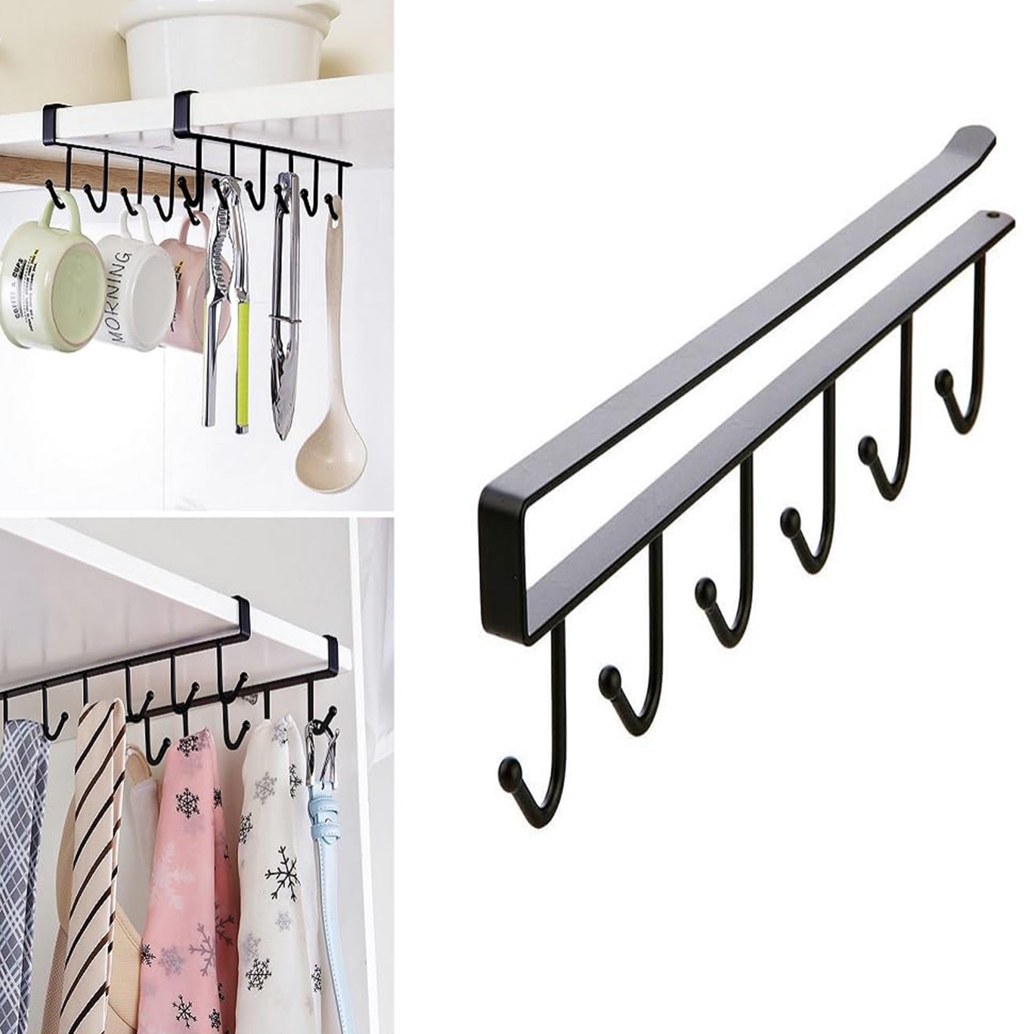 Metal Multifunctional Cabinet Storage Organize 6 Hook Rack For Hanging (1 Pc / Big)