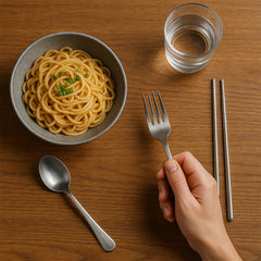 Stainless Steel Cutlery Spoon, Fork & Pair of Chopstick Set