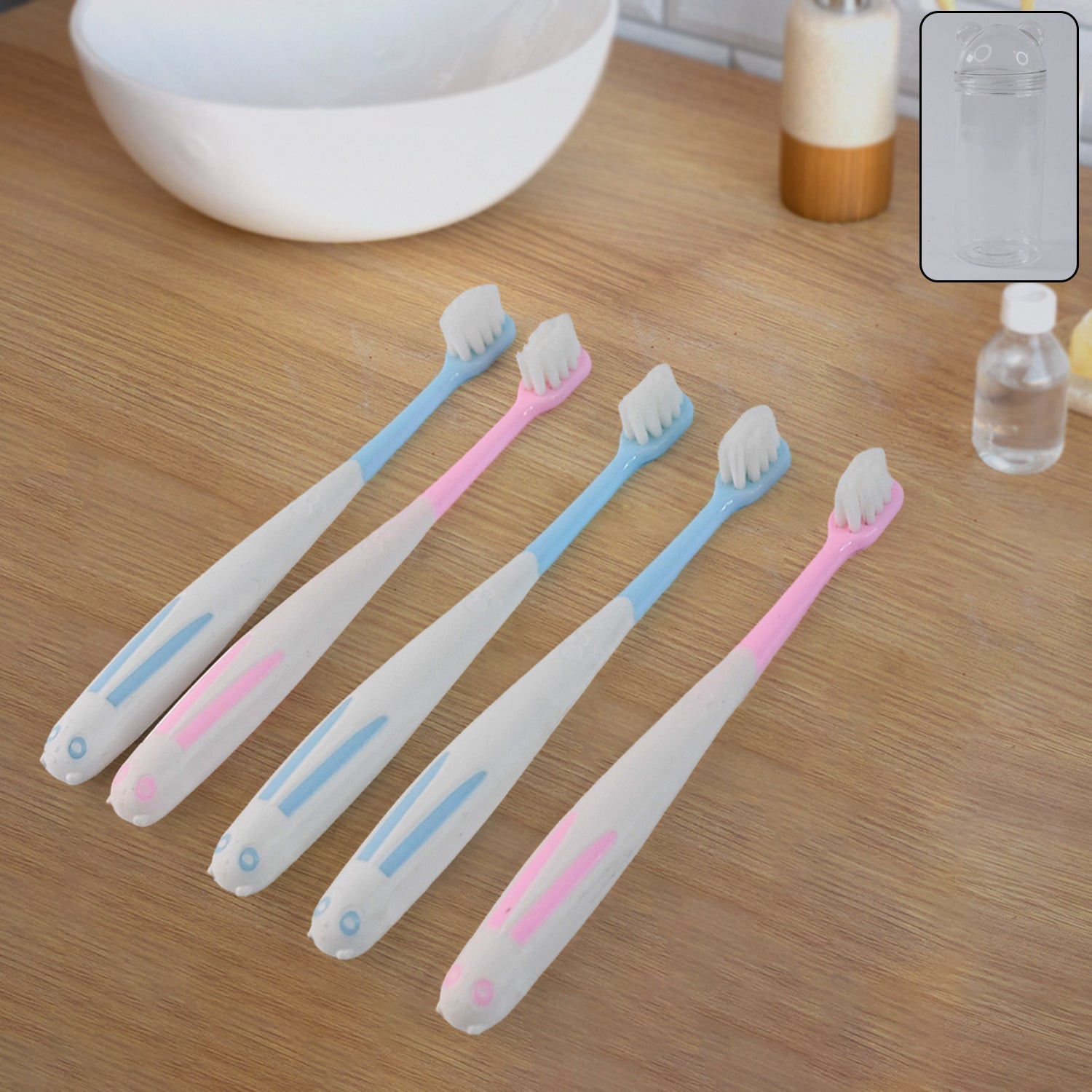 Multipurpose Travel-Friendly Toothbrush Holder with 5 Soft Bristle Toothbrushes