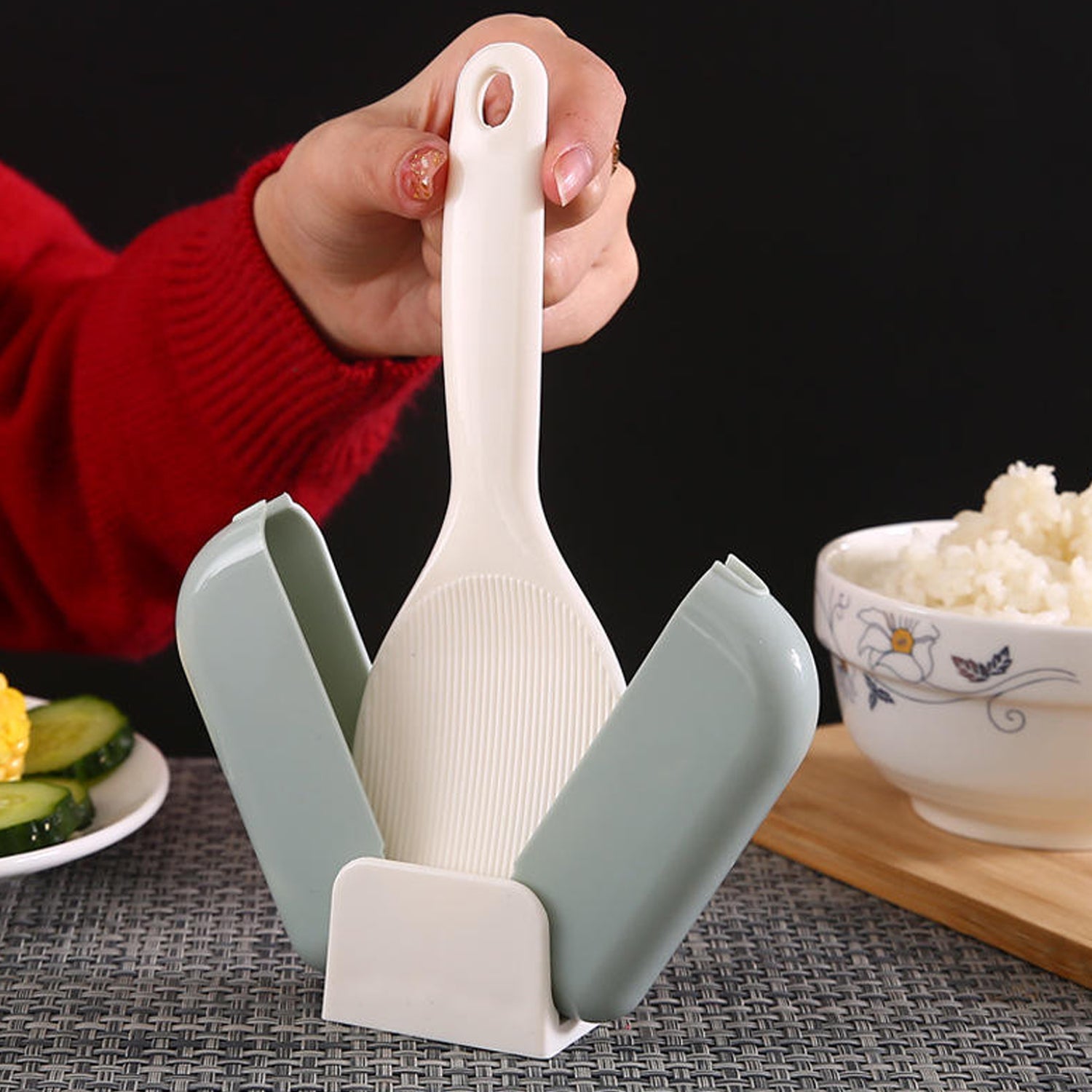 Automatic Open & Close Kitchen Rice Spoon Holder with Dust Cover