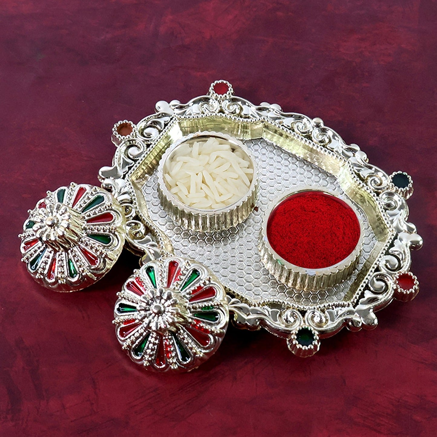 Meenakari Roliâ€“Chawal Pooja Thali -  (1 Pc / Mix design)