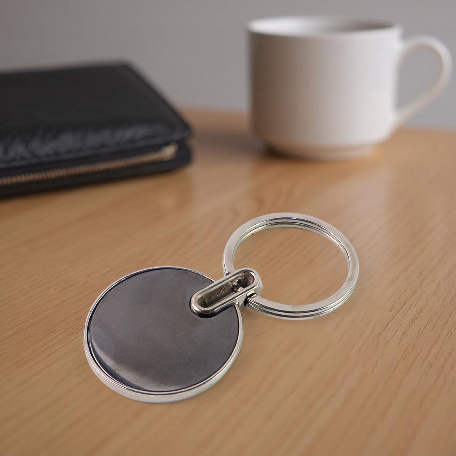 Customized / Personalized Sleek Black Round Metal Keychain (1 Pc)